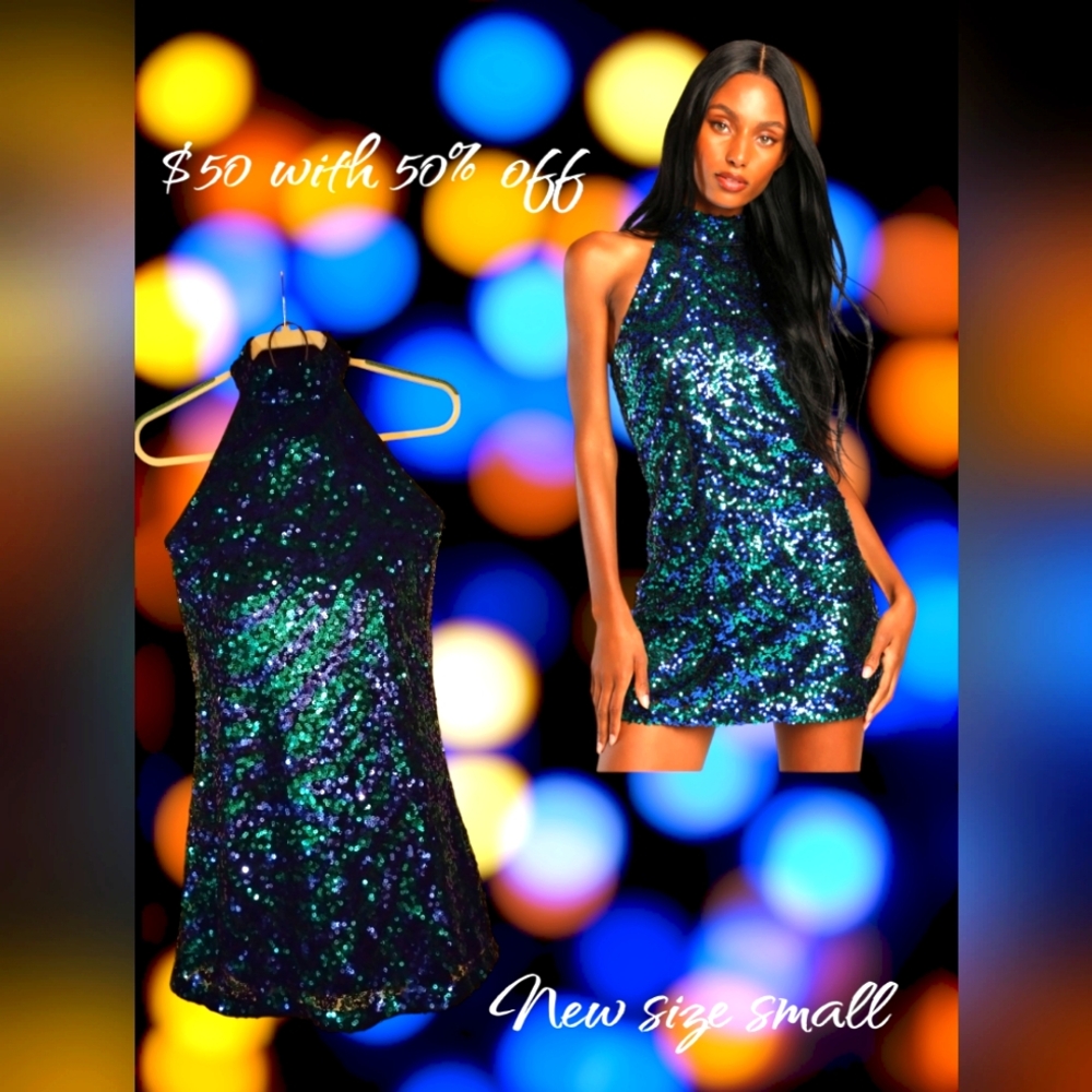 Lulu's Shine Blue and Teal Sequin Mini Dress